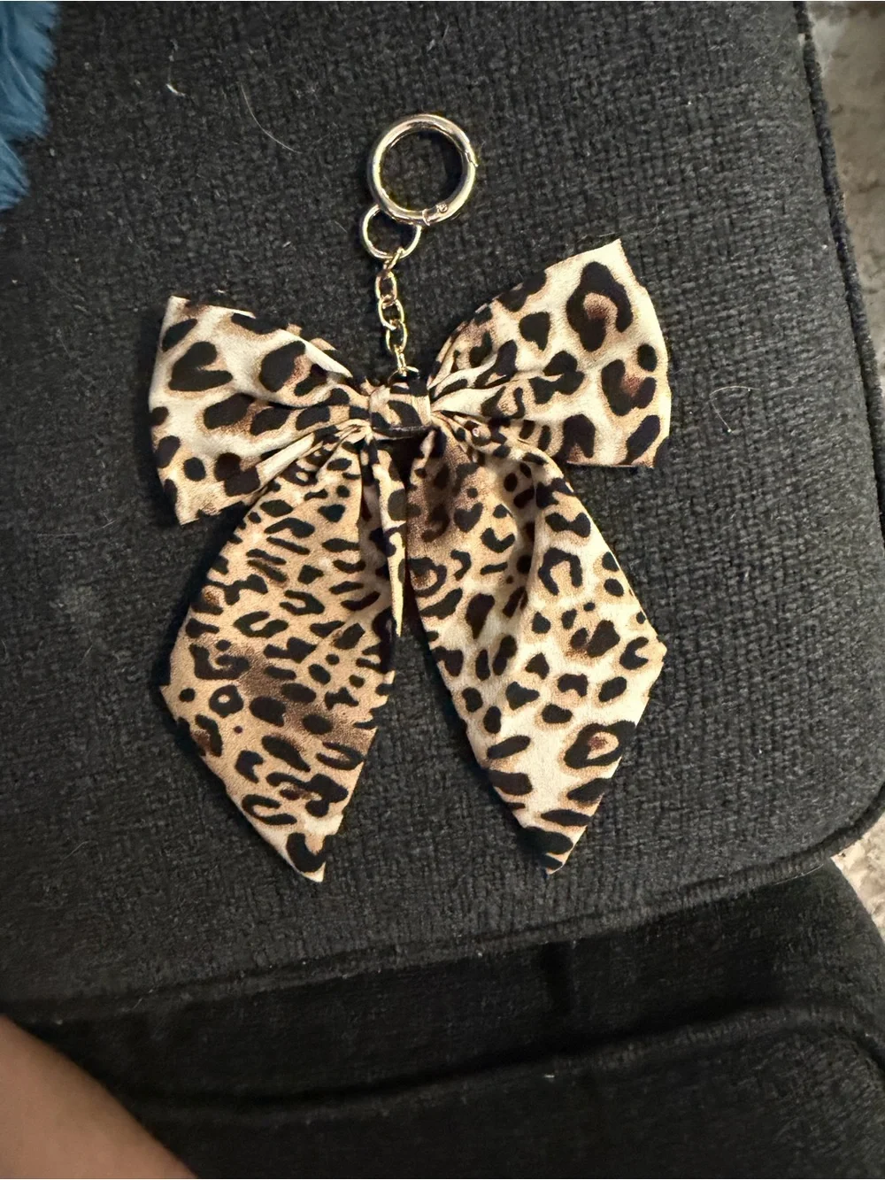 Leopard Print Bow Keychain/Bag Charm - Beige Brown